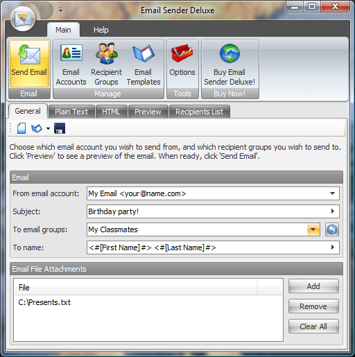 Click to view Email Sender Deluxe 2.33 screenshot
