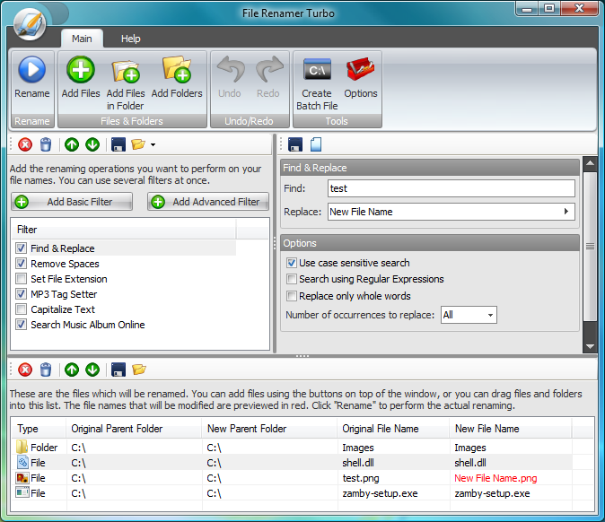 Click to view File Renamer Turbo 2.77 screenshot