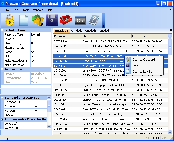 Screenshot of Password Generator Professional 2007