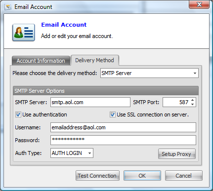 How to send using AOL with Email Sender Deluxe
