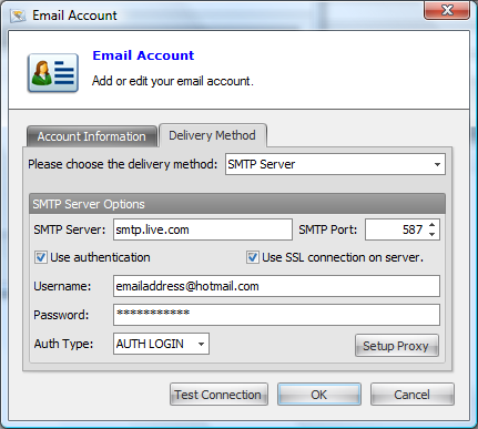 How to send using Hotmail with Email Sender Deluxe